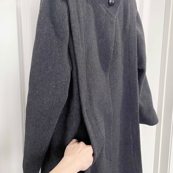Vintage Wool Cashmere Blend Overcoat: 80s Striped Puffy Sleeve Coat, Size Small - Picture 6 of 10